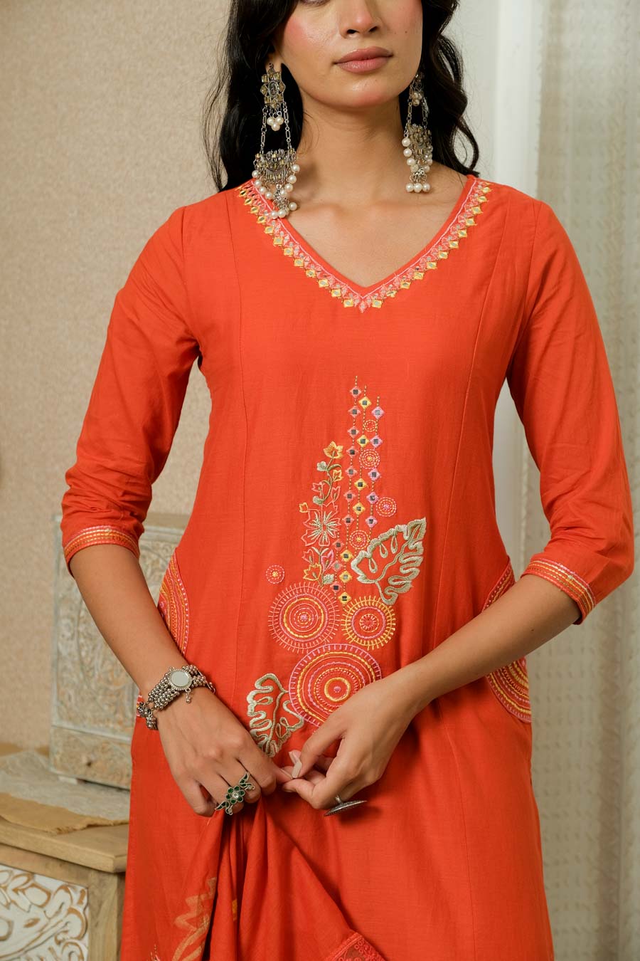 RUST ELEGANCE HAND-PAINTED DUPATTA SUIT SET