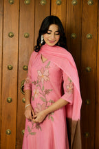 NOOR PINK MUL CHANDERI FLORAL SUIT SET