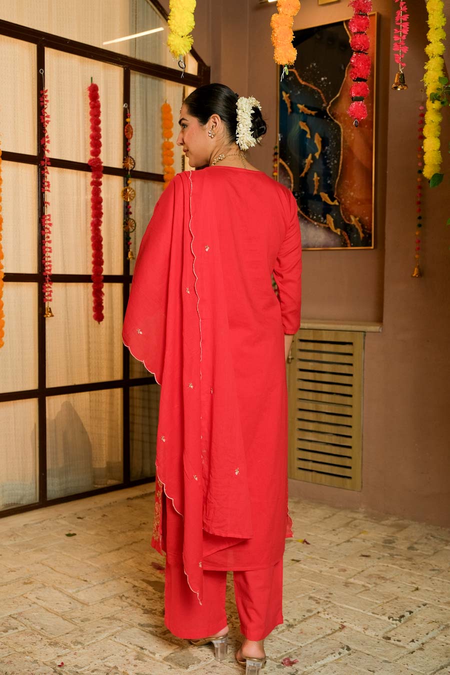 KARWA RED EMBROIDERED SUIT SET