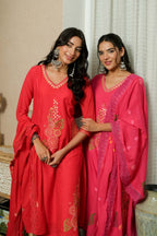 FUSCHIA PINK ELEGANCE HAND-PAINTED DUPATTA SUIT SET