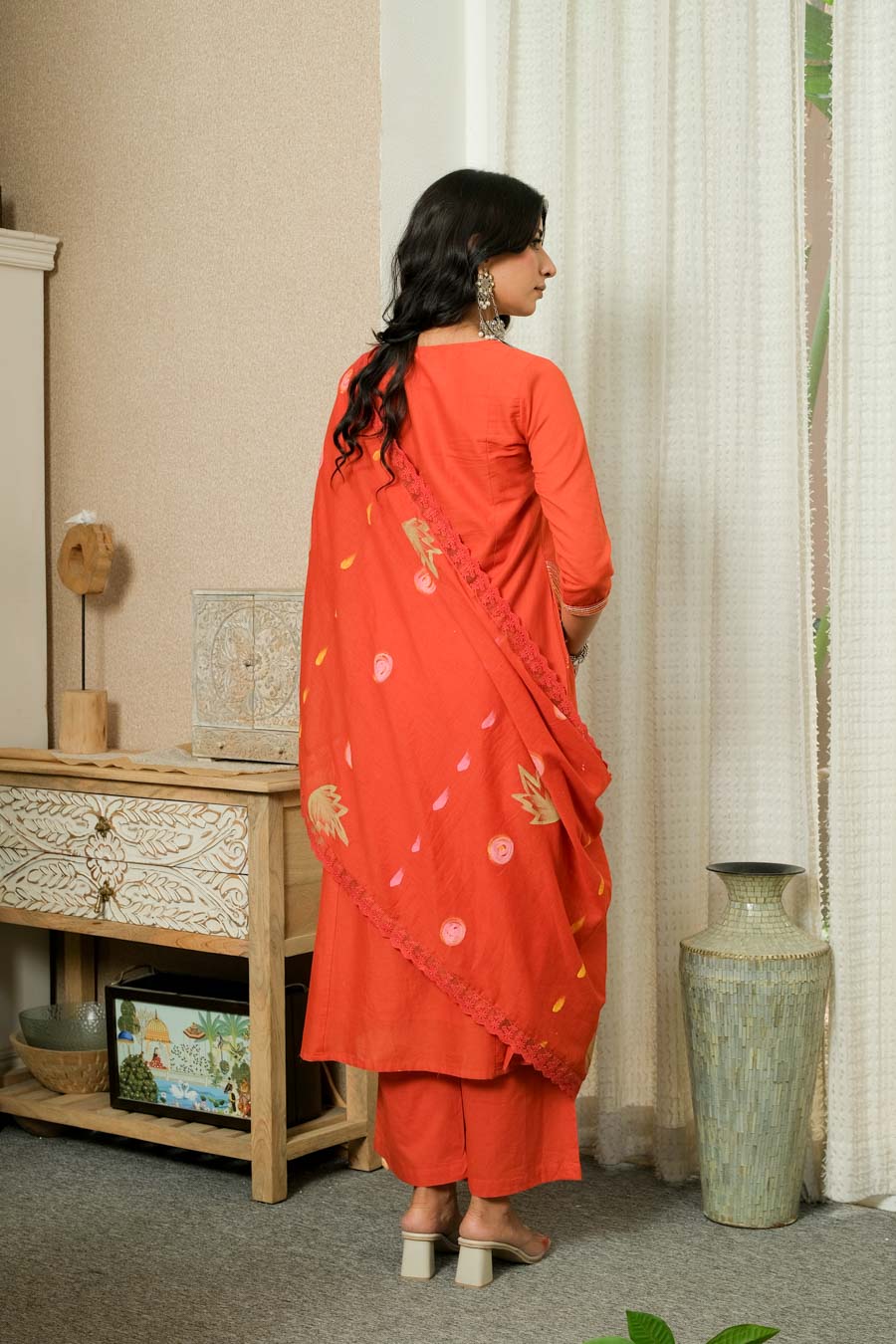 RUST ELEGANCE HAND-PAINTED DUPATTA SUIT SET