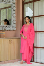 PINK FLORAL EMBROIDERED SUIT SET