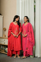 FUSCHIA PINK ELEGANCE HAND-PAINTED DUPATTA SUIT SET