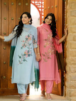POWDER BLUE MUL CHANDERI FLORAL SUIT SET