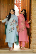 POWDER BLUE MUL CHANDERI FLORAL SUIT SET