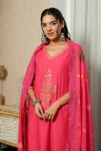 FUSCHIA PINK ELEGANCE HAND-PAINTED DUPATTA SUIT SET