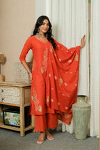 RUST ELEGANCE HAND-PAINTED DUPATTA SUIT SET