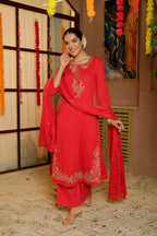 KARWA RED EMBROIDERED SUIT SET