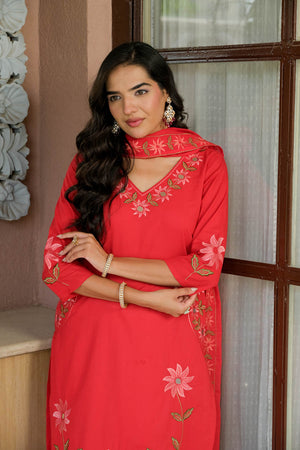 KAIRA BLUSH RED FLORAL SUIT SET