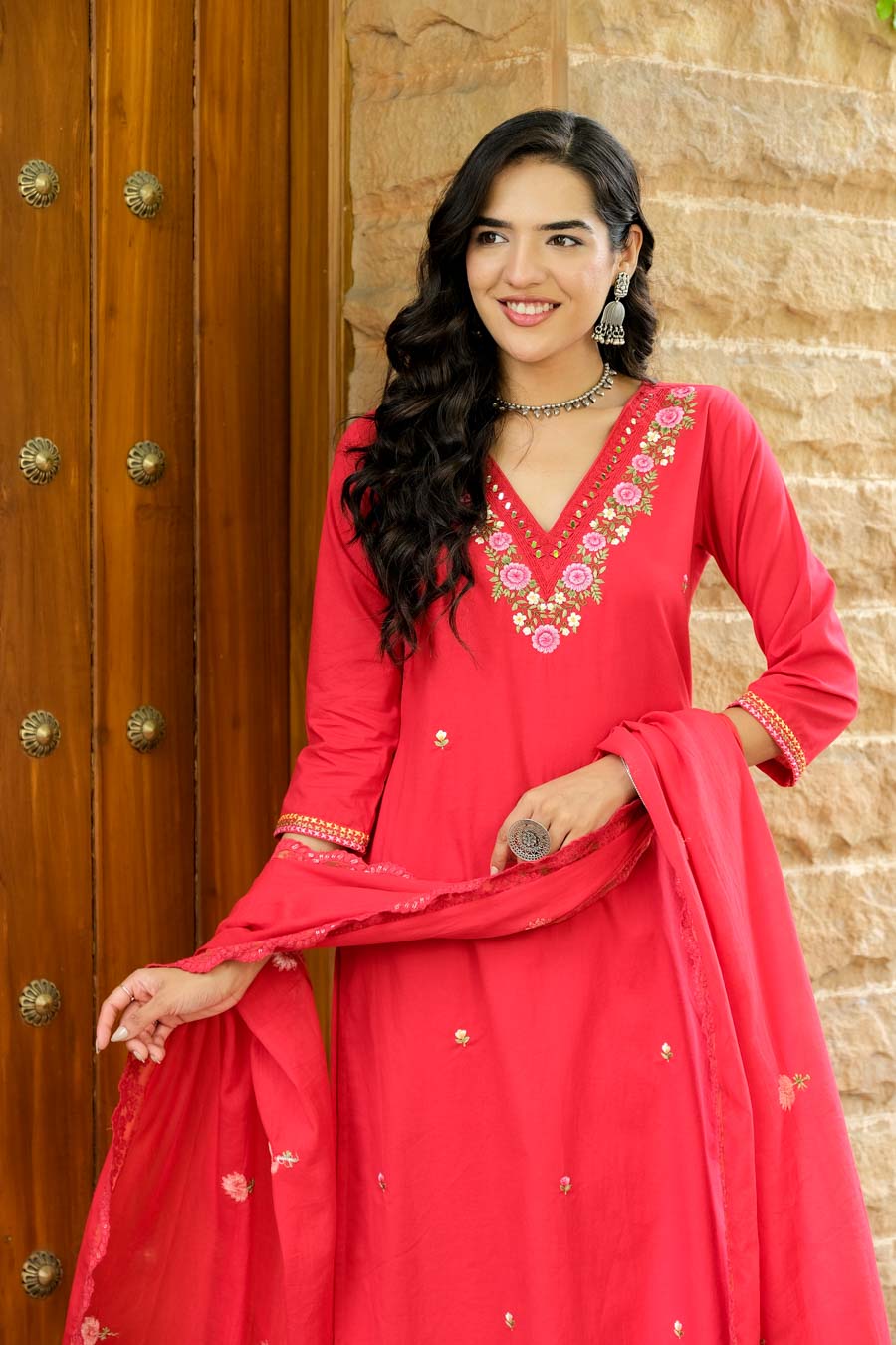 AMARA BLUSH RED FLORAL SUIT SET