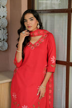 KAIRA BLUSH RED FLORAL SUIT SET