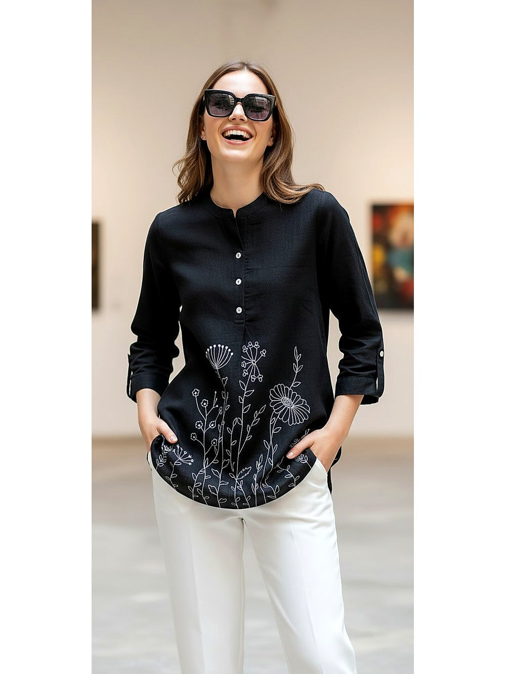 BLACK SOULFUL EMBROIDERED TOP