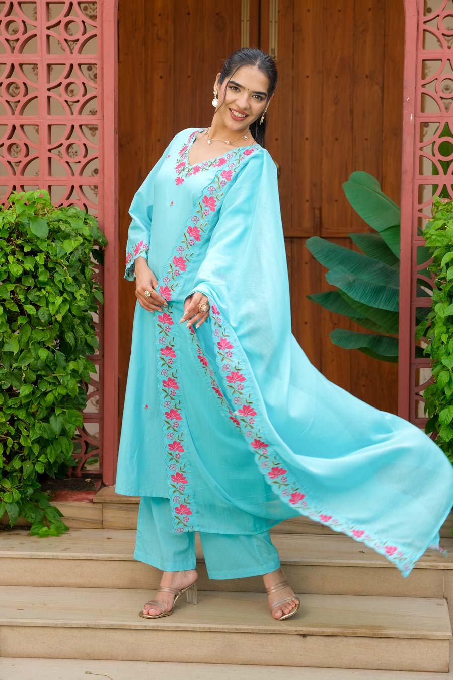 FLORAL BLOOM AQUA SUIT SET