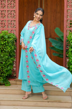 FLORAL BLOOM AQUA SUIT SET