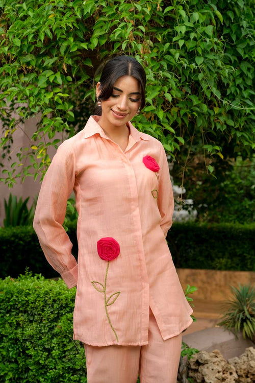 PEACH BLOOM MUL CHANDERI CO-ORD SET