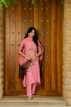 NOOR PINK MUL CHANDERI FLORAL SUIT SET