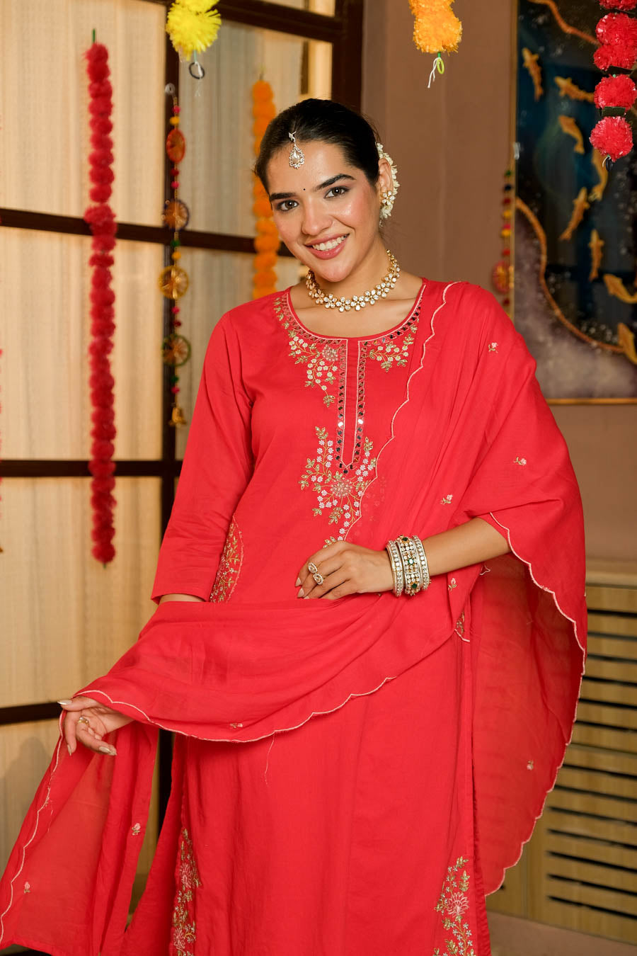 KARWA RED EMBROIDERED SUIT SET