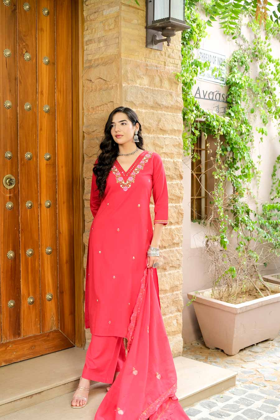AMARA BLUSH RED FLORAL SUIT SET