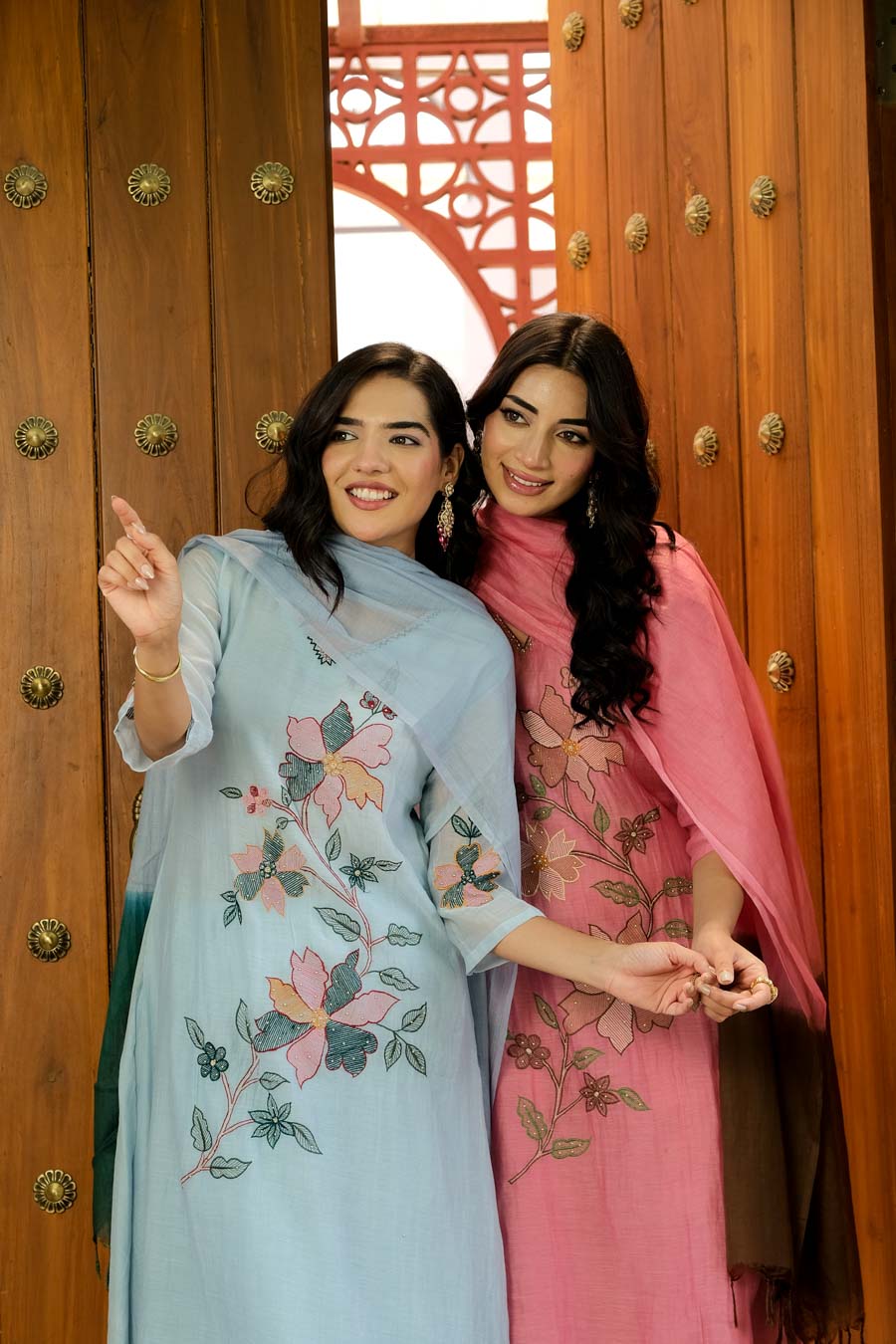 NOOR PINK MUL CHANDERI FLORAL SUIT SET