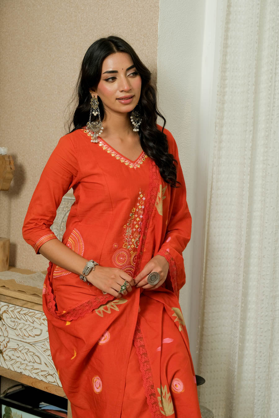 RUST ELEGANCE HAND-PAINTED DUPATTA SUIT SET