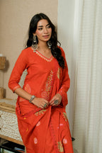 RUST ELEGANCE HAND-PAINTED DUPATTA SUIT SET