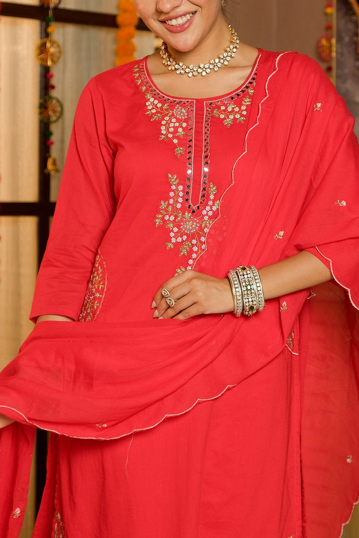 KARWA RED EMBROIDERED SUIT SET