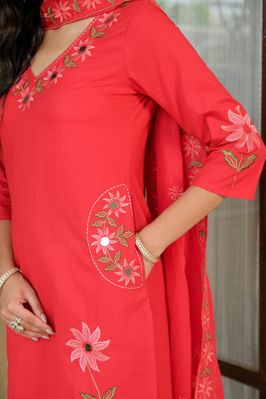 KAIRA BLUSH RED FLORAL SUIT SET