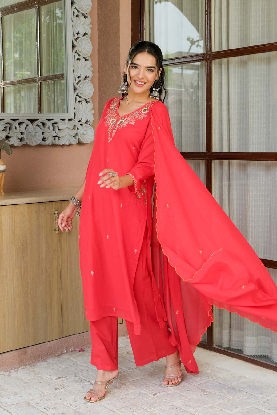 ROSE RED MIRROR SUIT SET