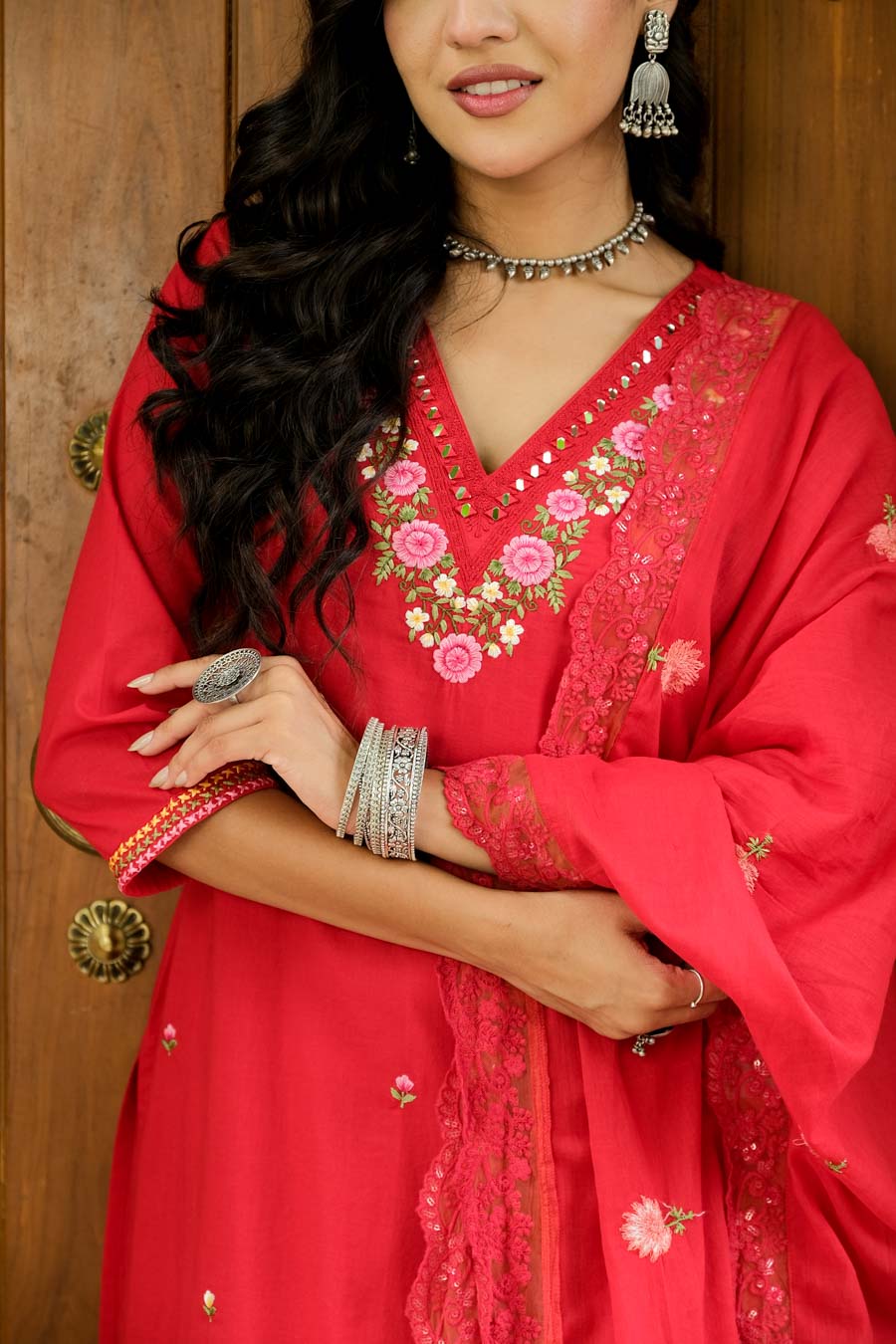 AMARA BLUSH RED FLORAL SUIT SET