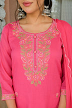 PINK FLORAL EMBROIDERED SUIT SET