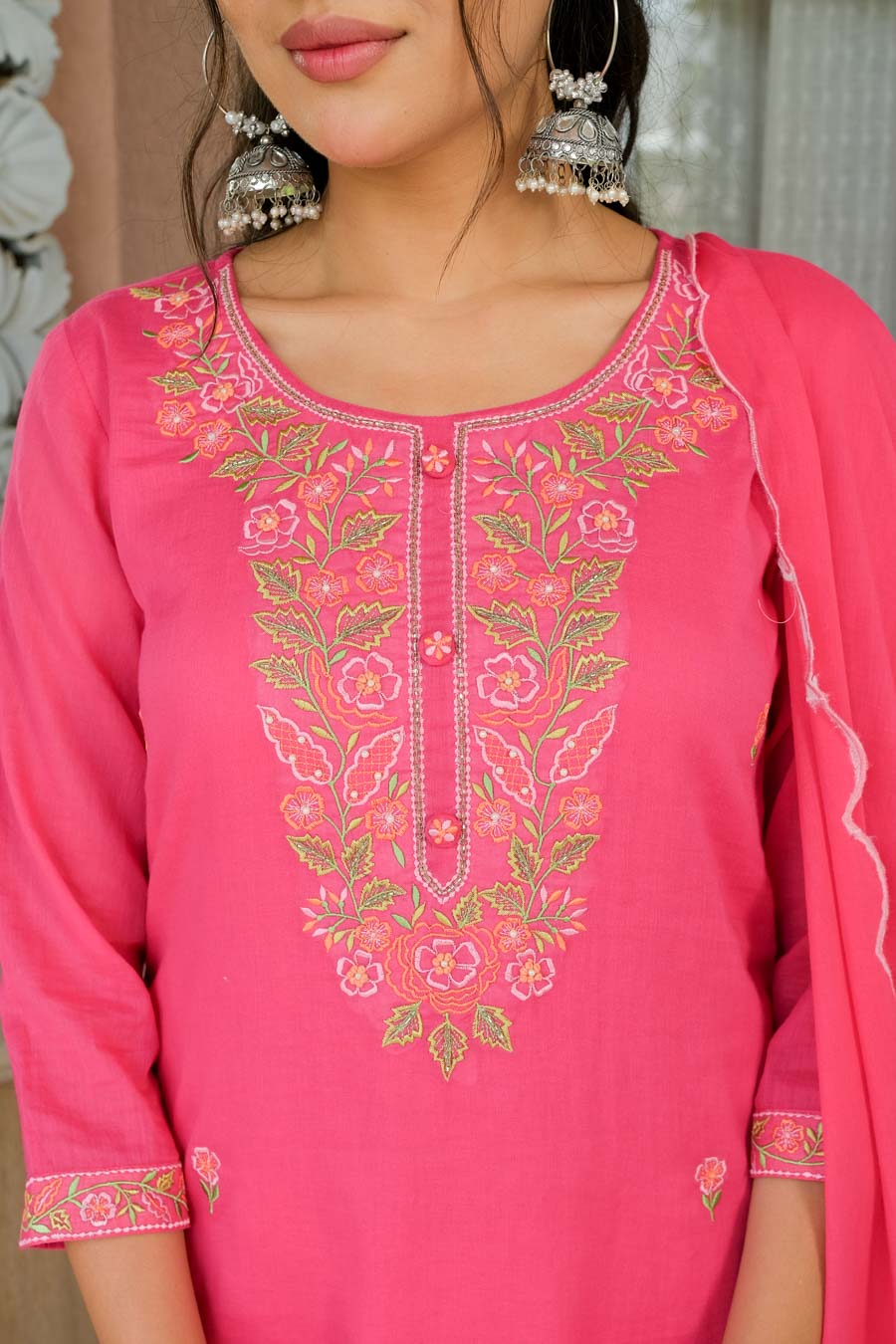 PINK FLORAL EMBROIDERED SUIT SET