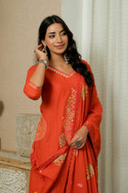 RUST ELEGANCE HAND-PAINTED DUPATTA SUIT SET