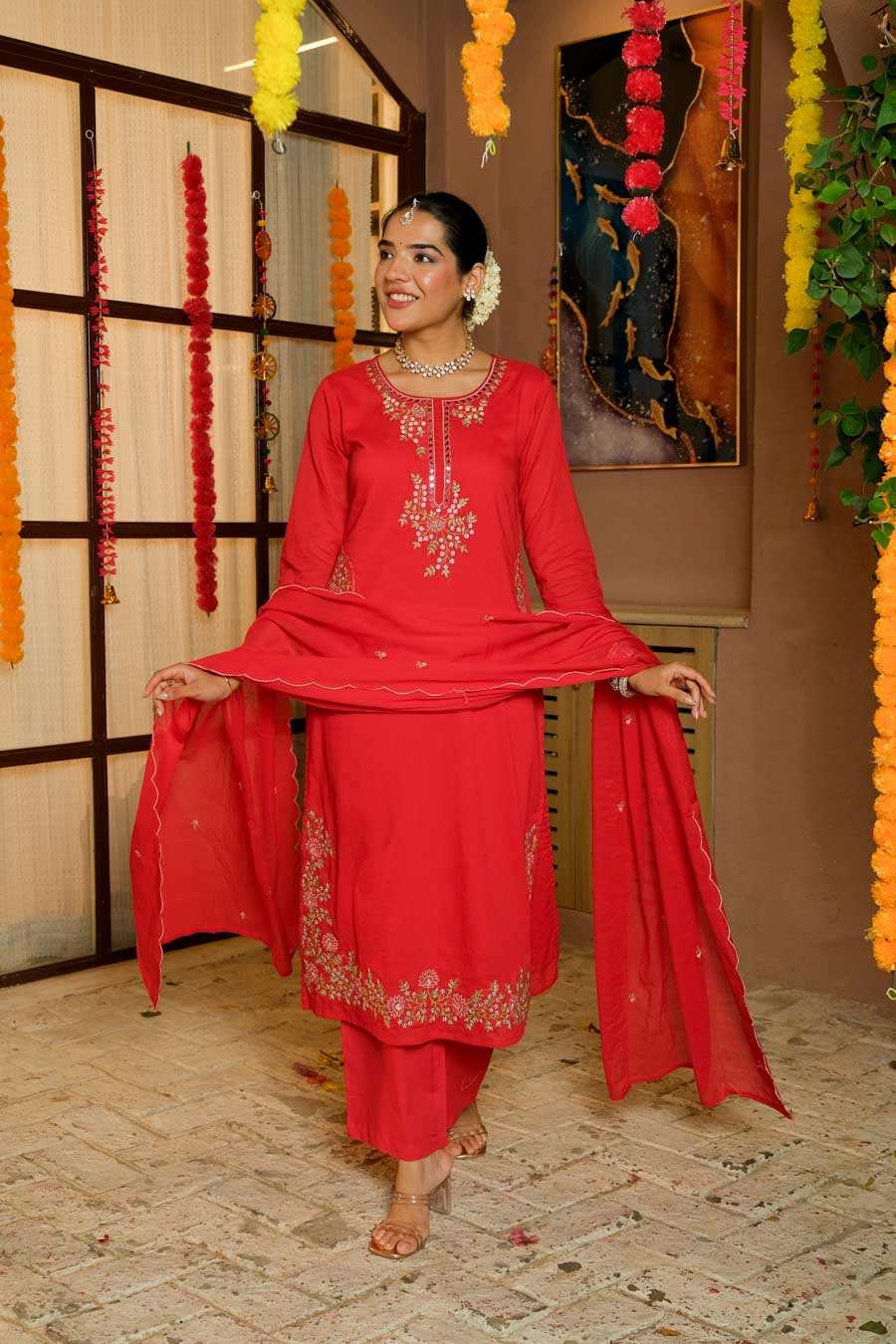 KARWA RED EMBROIDERED SUIT SET