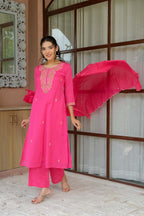 PINK FLORAL EMBROIDERED SUIT SET