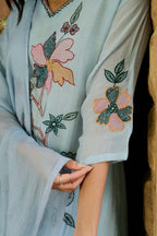 POWDER BLUE MUL CHANDERI FLORAL SUIT SET