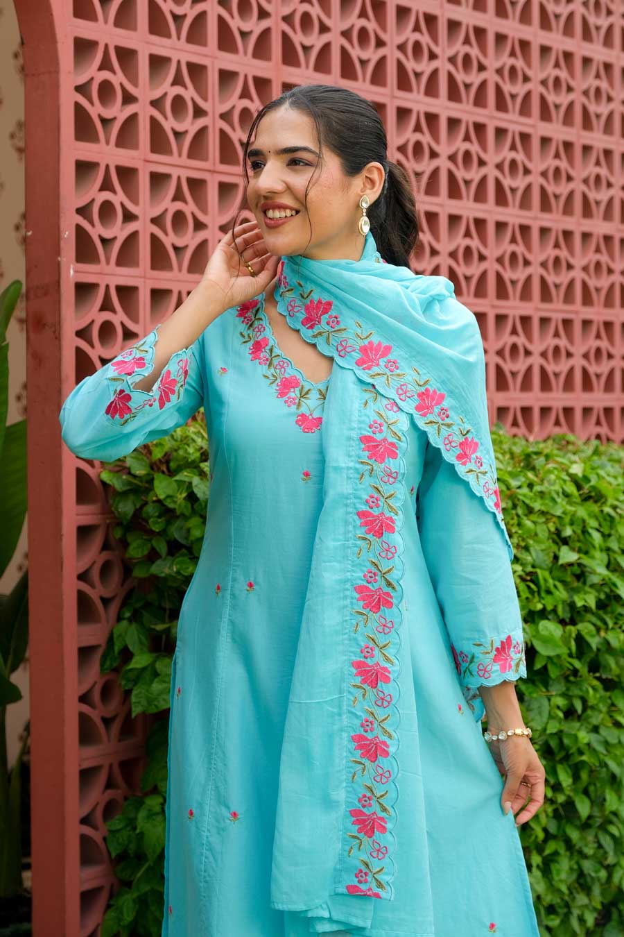 FLORAL BLOOM AQUA SUIT SET