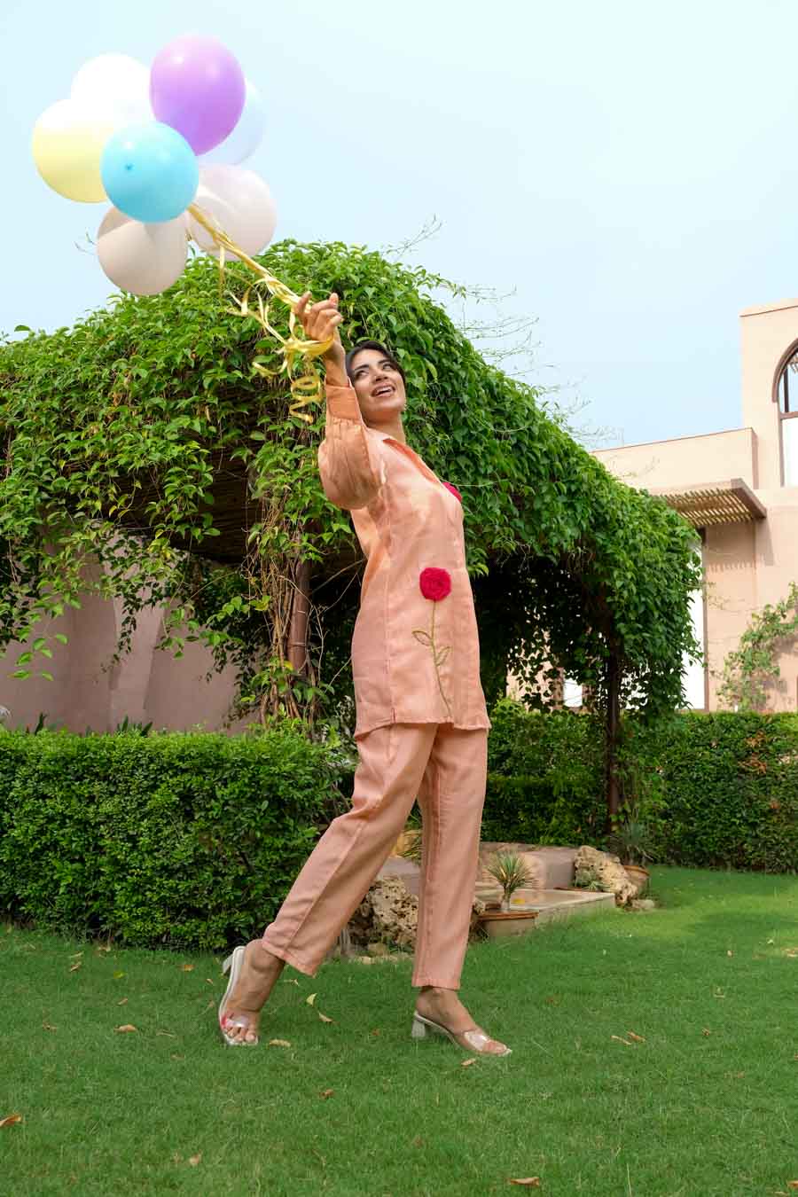 PEACH BLOOM MUL CHANDERI CO-ORD SET