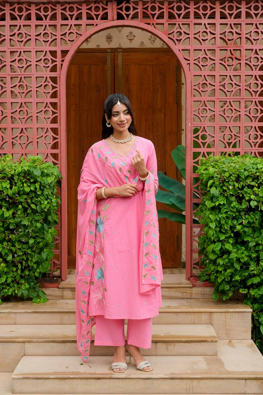 LOTUS FLORAL EMBROIDERED SUIT SET