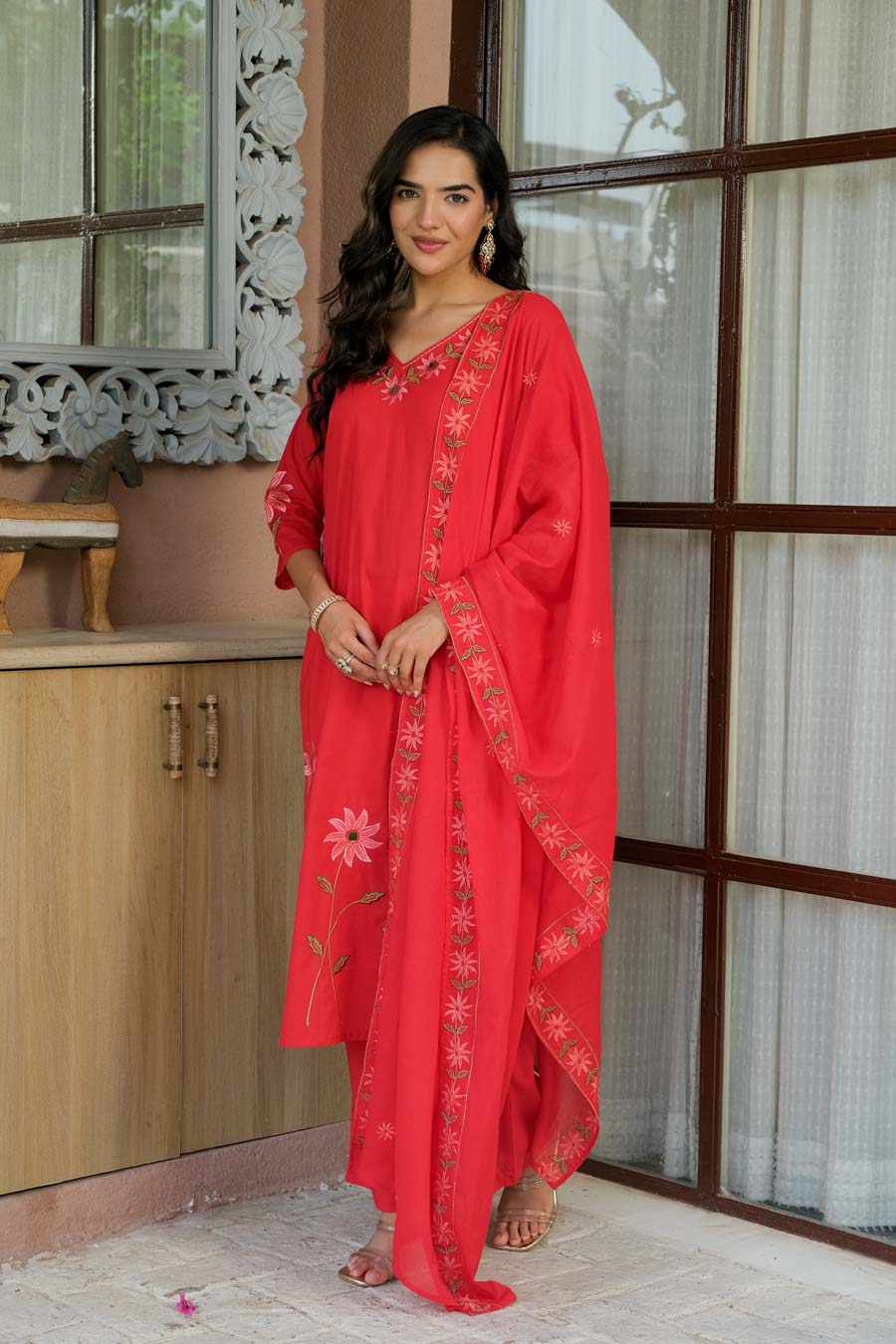 KAIRA BLUSH RED FLORAL SUIT SET