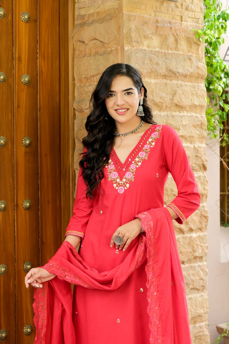 AMARA BLUSH RED FLORAL SUIT SET