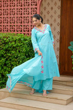 FLORAL BLOOM AQUA SUIT SET