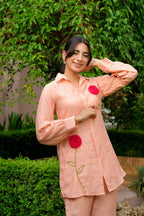 PEACH BLOOM MUL CHANDERI CO-ORD SET