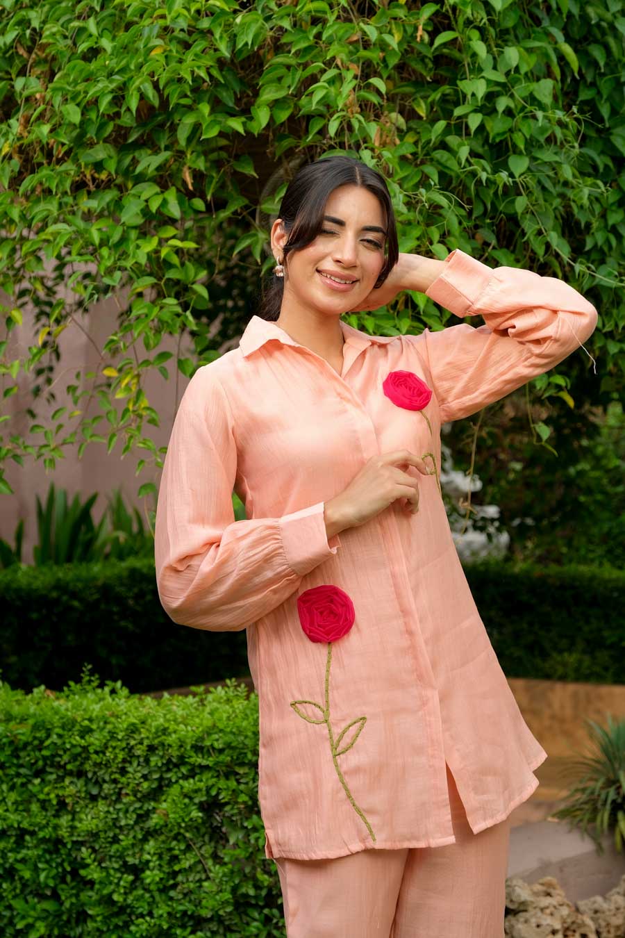 PEACH BLOOM MUL CHANDERI CO-ORD SET