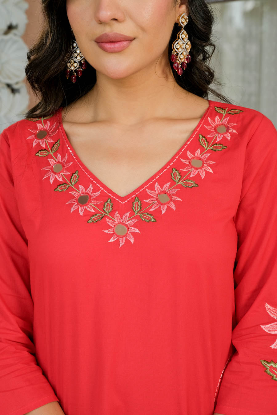 KAIRA BLUSH RED FLORAL SUIT SET