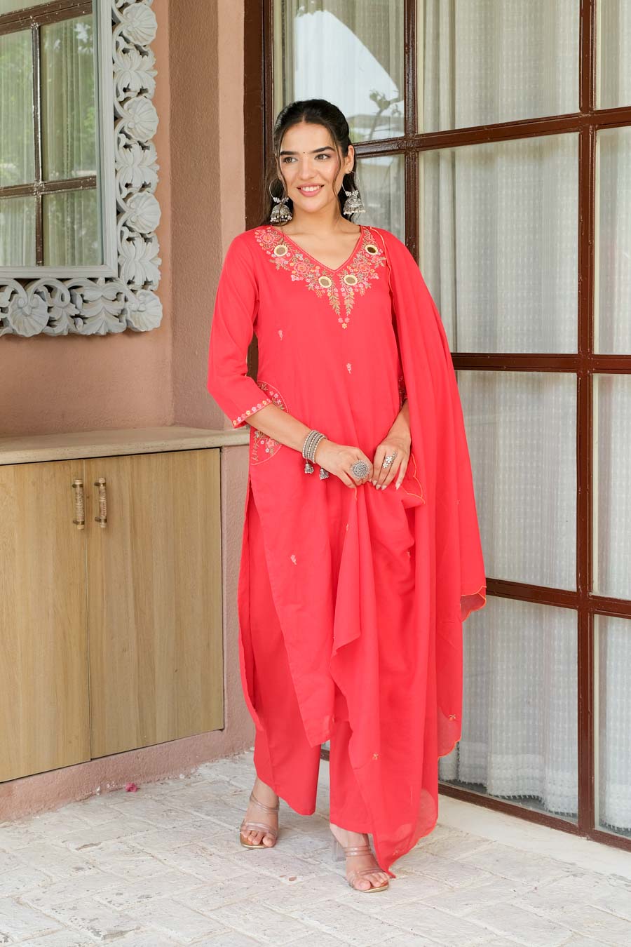 ROSE RED MIRROR SUIT SET