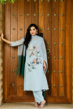 POWDER BLUE MUL CHANDERI FLORAL SUIT SET