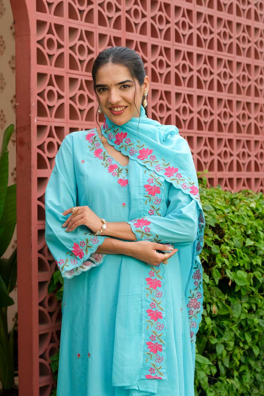 FLORAL BLOOM AQUA SUIT SET