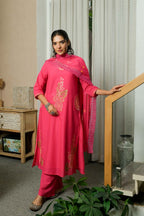 FUSCHIA PINK ELEGANCE HAND-PAINTED DUPATTA SUIT SET