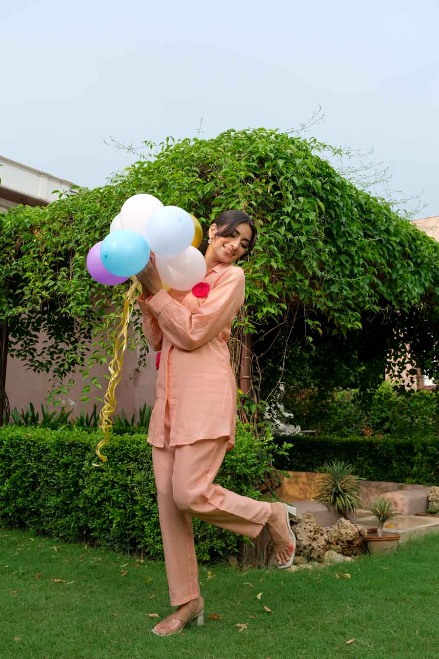 PEACH BLOOM MUL CHANDERI CO-ORD SET