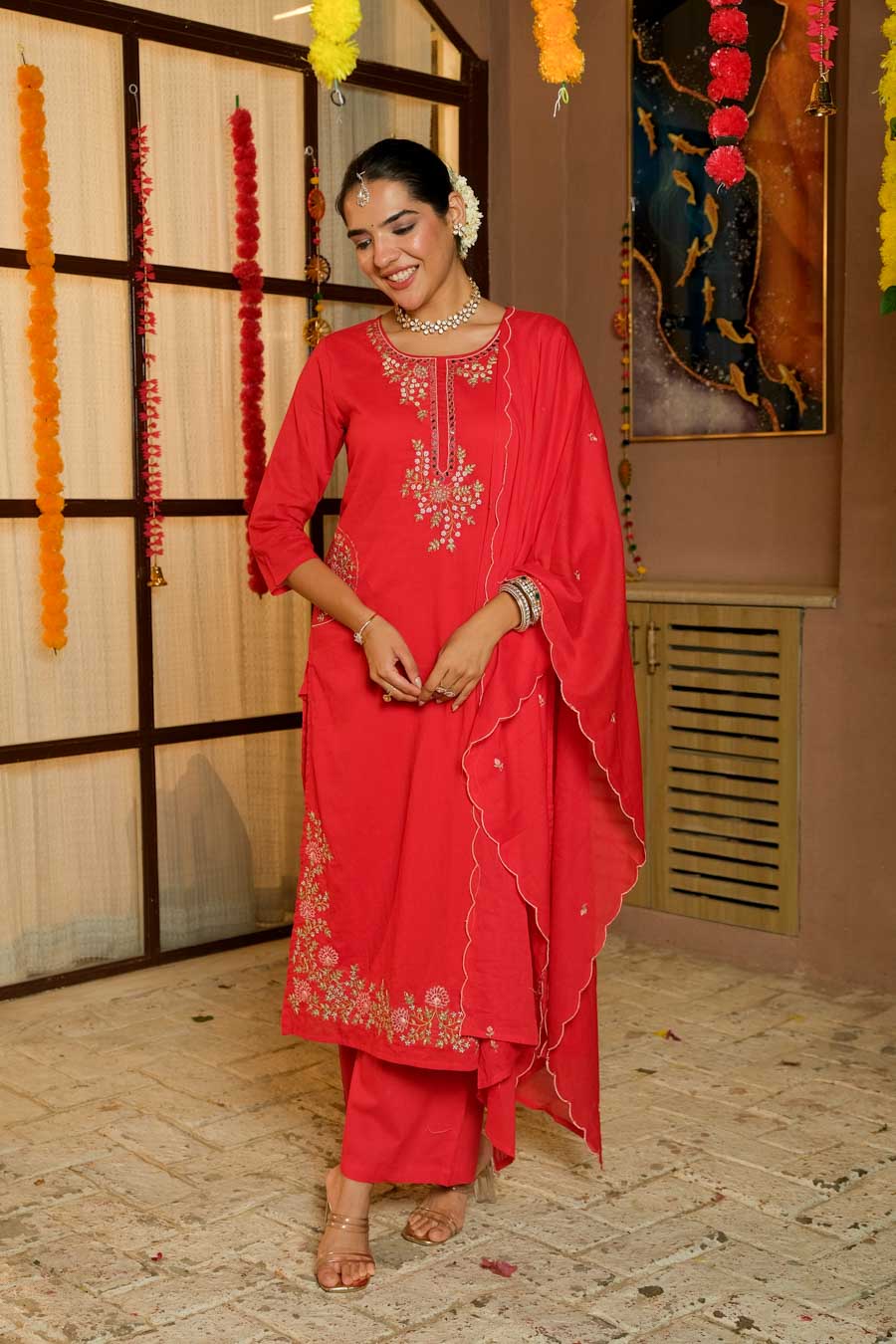 KARWA RED EMBROIDERED SUIT SET